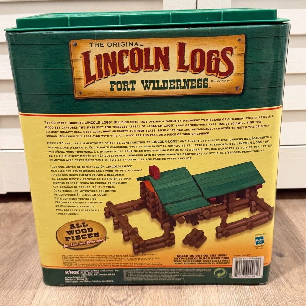 Lincoln Logs Fort Wilderness Building Set Brown Wood Pieces Storage Bin